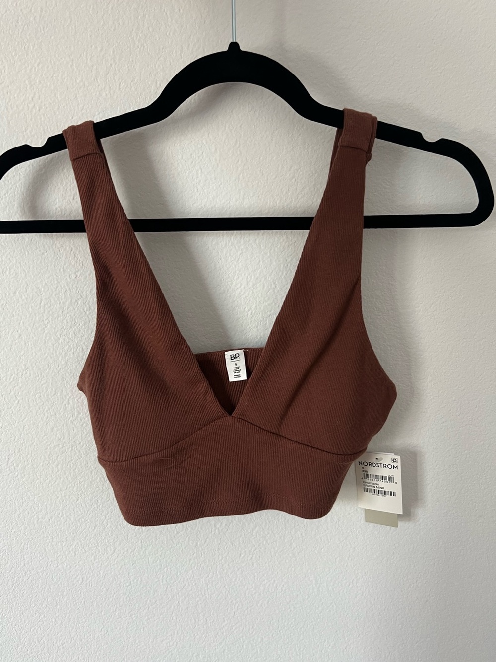 BP Brown Ribbed Square-Neck Crop Top